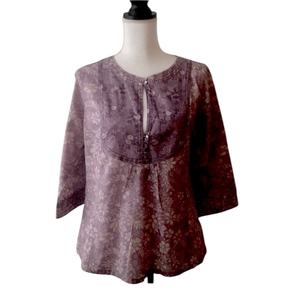 Eddie Bauer Floral Peasant Blouse | Lightweight Cotton Boho Top | Size Medium
